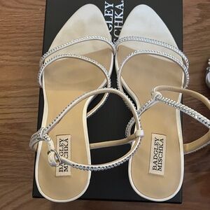 Badgley Mischka Cream Heels with Silver Accents